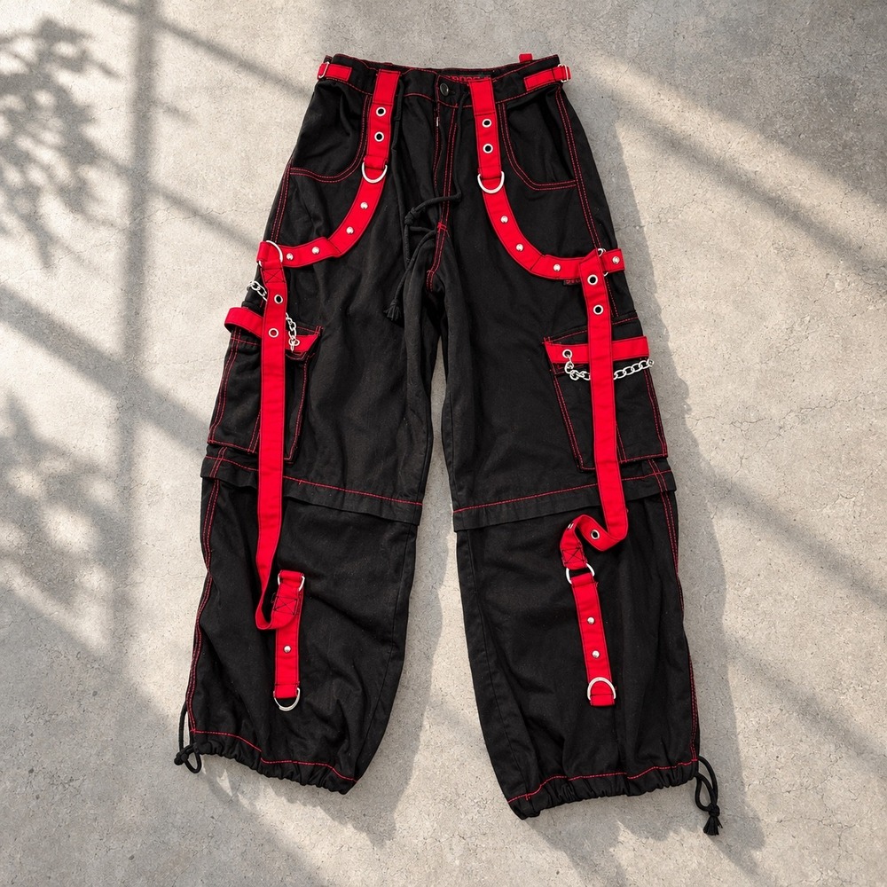 Tripp NYC Black Red Convertible Cargo Pants XS Goth Punk Rave Cybergoth Chains